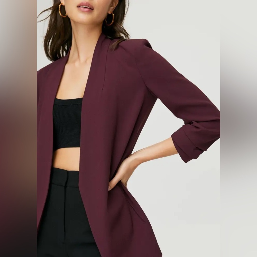 Aritzia Babaton Power Hip Open Front Blazer Burgundy Size 8 - Picture 3 of 11